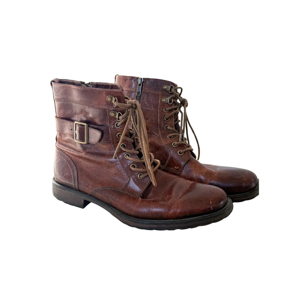 Aston Grey Rockcastle 2 Men’s Leather Combat Boots Brown Lace Up Side Zip Buckle